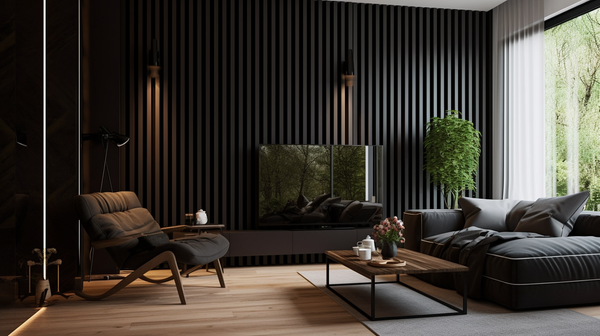 Čierna - 3D lišty Premium - Dekoratívne akustické vertikálne stenové panely