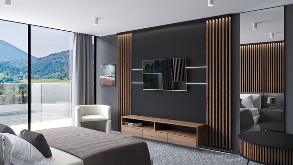 Lamely na paneli - záclonová tyč s LED osvetlením - 48,4 cm - Capri Walnut